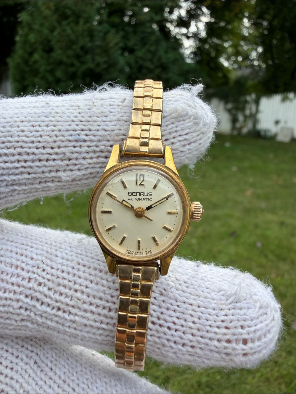 Vintage Benrus Womens Automatic Watch 14K Gold Electroplate Stretch Band